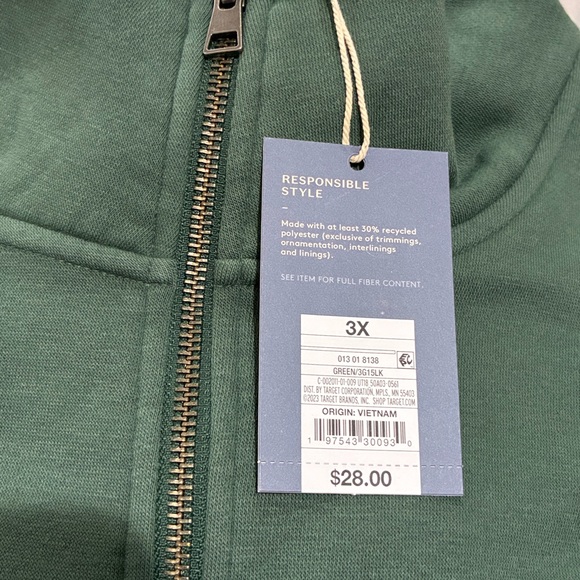 NWT Women's Quarter Zip Sweatshirt, Green  - Universal Thread 3X Plus Size - Picture 5 of 9